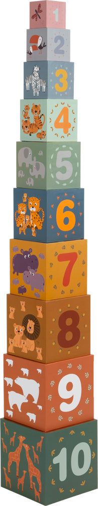 Stablekuber med tall, dyrefigurer og fargerike motiver - Small Foot Stacking Cubes - kidsverden.no