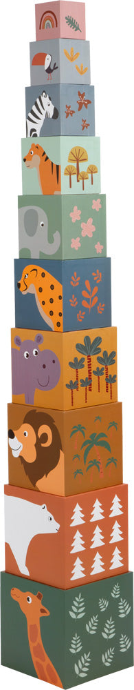 Stablekuber med tall, dyrefigurer og fargerike motiver - Small Foot Stacking Cubes - kidsverden.no