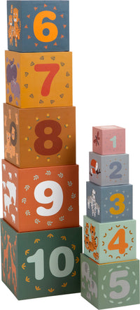 Stablekuber med tall, dyrefigurer og fargerike motiver - Small Foot Stacking Cubes - kidsverden.no