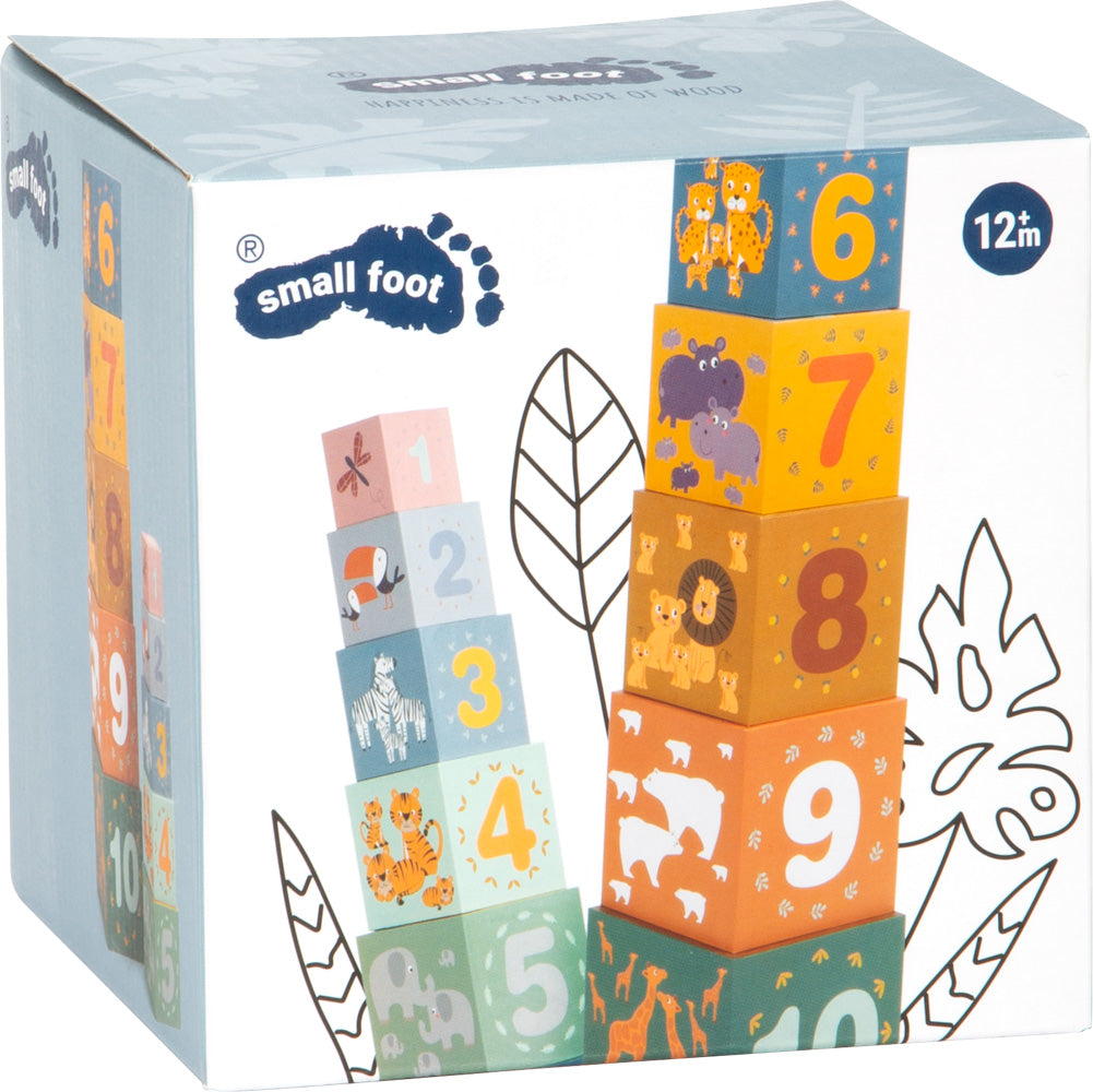 Stablekuber med tall, dyrefigurer og fargerike motiver - Small Foot Stacking Cubes - kidsverden.no