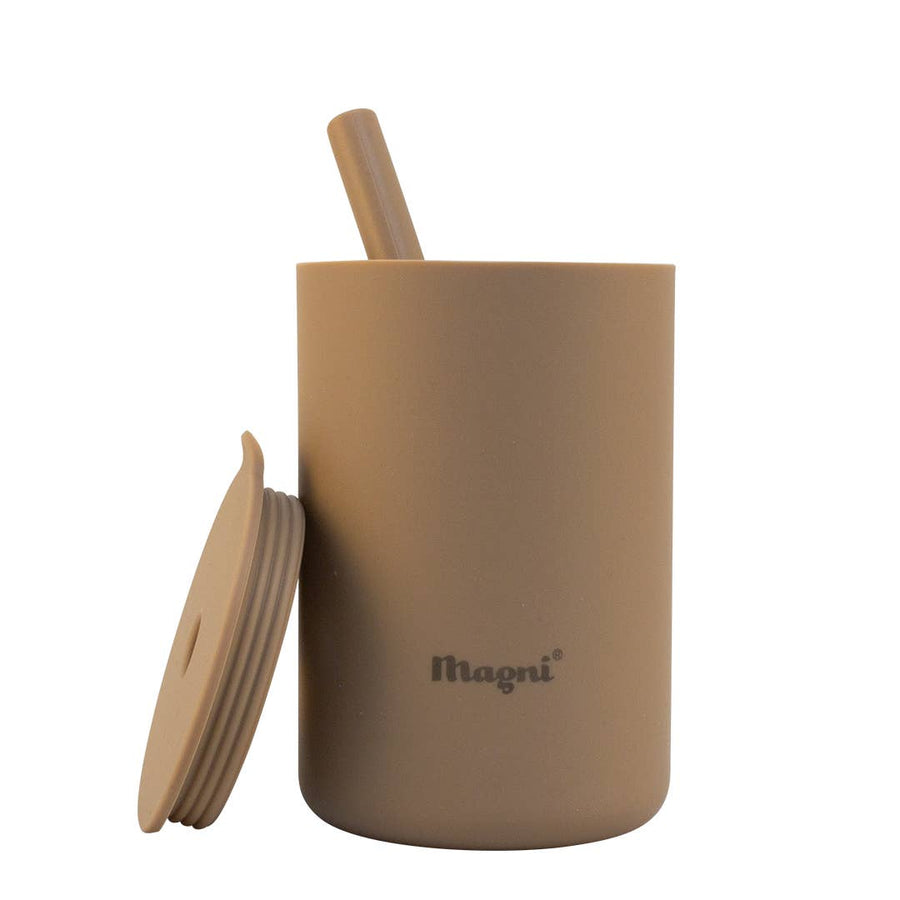 Magni | Silicone cup with lid and straw: Beige